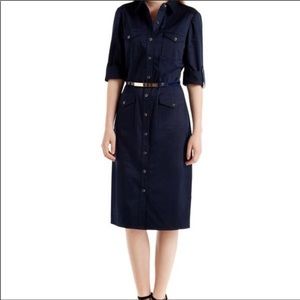 Ted Baker London Navy Button-Front Midi Shirt Dress